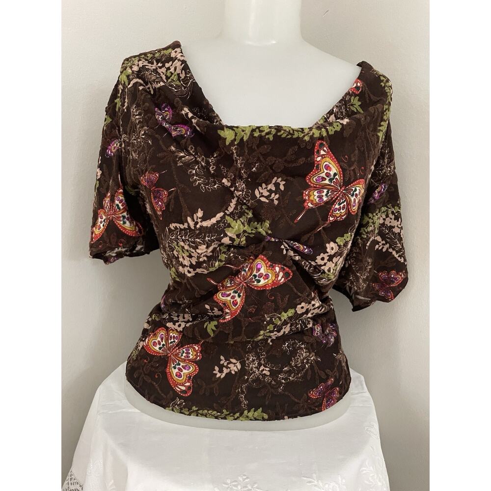 Butterfly Babydoll Burnout Velvet Whimsigoth Milkmaid Top Y2K Boho Fiarycore